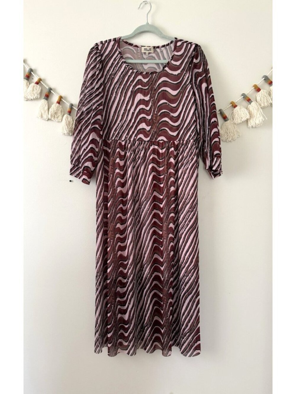 Baum Und Pferdgarten Juliani Wave Striped Mesh Midi Dress Retro Lightweight L